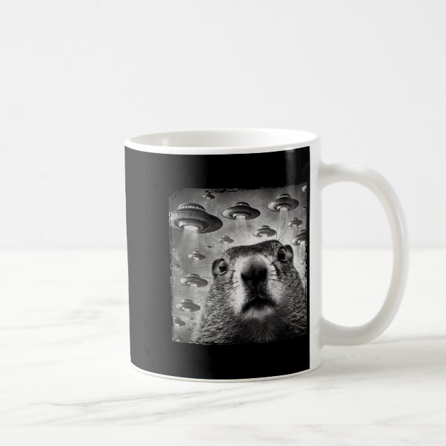 Caneca De Café Foto engraçada do Groundhog com alienígenas Ufos G (Direita)