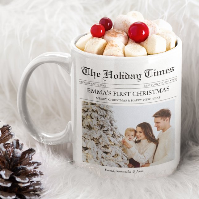 Caneca De Café Foto exclusiva da primeira família de bebês de Nat (Baby's First Christmas Mug Perfect Gift for Grandparents Keepsake Newspaper Aesthetic Unique)