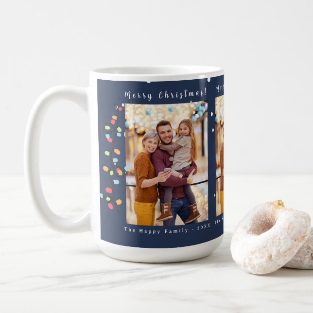 Caneca De Café Foto Feliz Natal Neve Whimsy Blue (Com Donut)