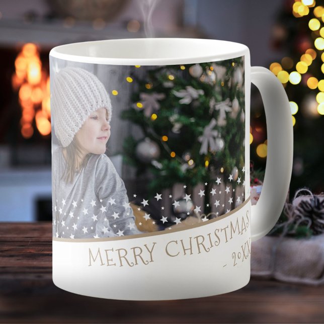 Caneca De Café Foto Festiva Familiar Estende Guarda-de-Natal (Criador carregado)