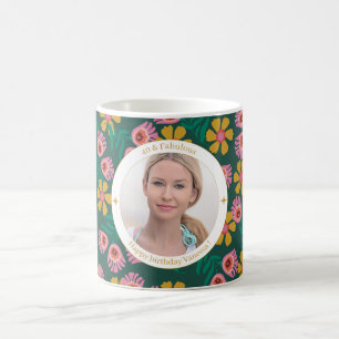 Caneca De Café Foto floral de aniversário de 40 anos elegante fem