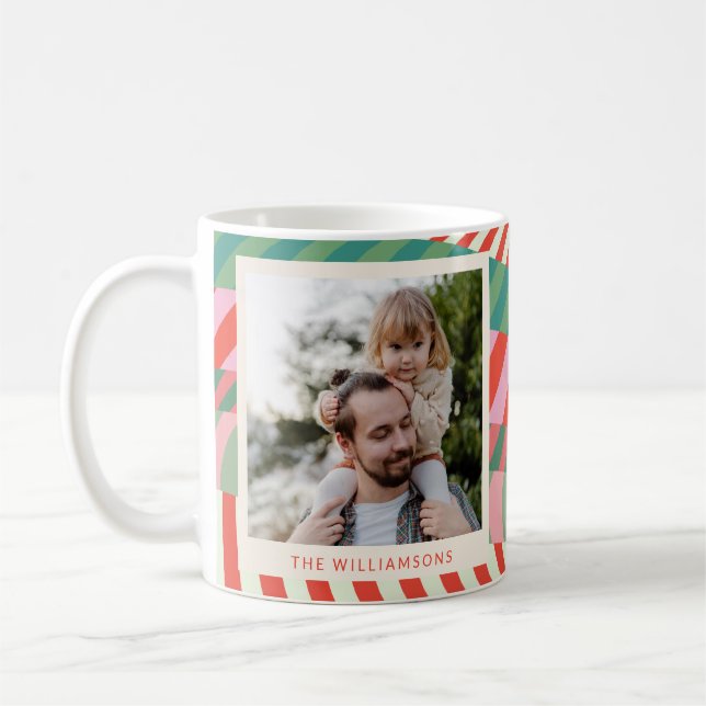 Caneca De Café Foto Geométrica Colorida Moderna Vermelho Verde Ro (Esquerda)