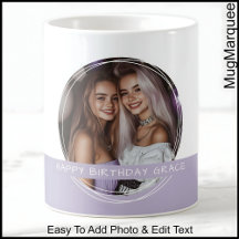 Foto & Mensagem Personalizada Branco & Lilás C123