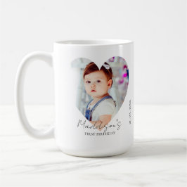 Caneca De Café Foto minimalista de coração bonito Primeiro Aniver