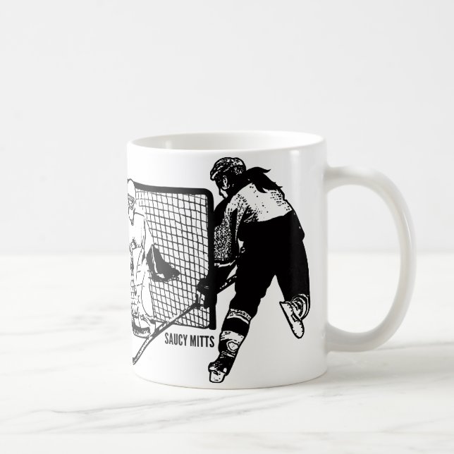 Caneca De Café Foto no Hockey da Rede (fêmea) (Direita)