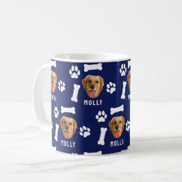 Caneca De Café Foto & Nome de Cachorro Personalizado Azul Marinho