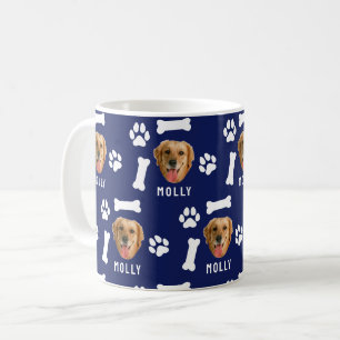 Caneca De Café Foto & Nome de Cachorro Personalizado Azul Marinho