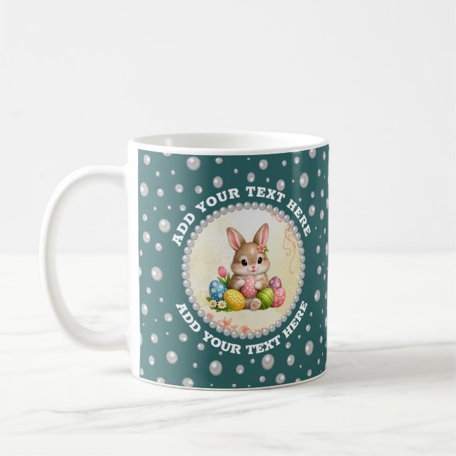 Caneca De Café Foto Personalizada com Círculo de Pérolas em Azul  (Esquerda)