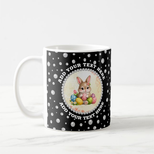 Caneca De Café Foto Personalizada com Círculo de Pérolas em Preto (Esquerda)