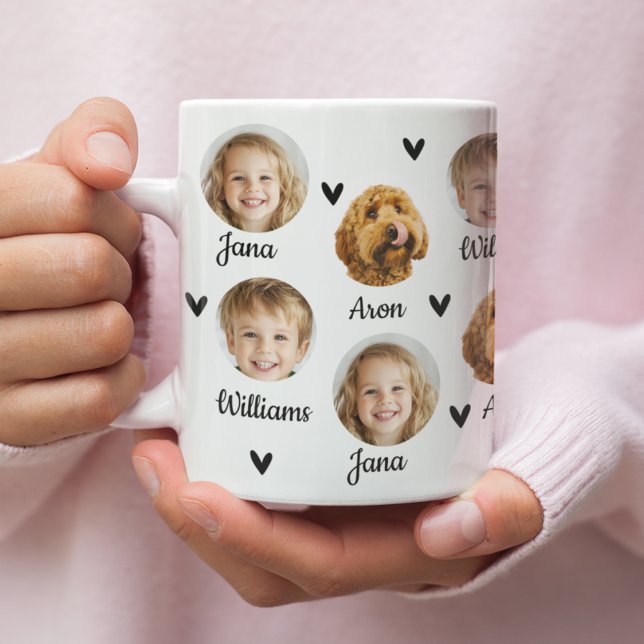 Caneca De Café Foto personalizada com três rostos e nomes (Criador carregado)