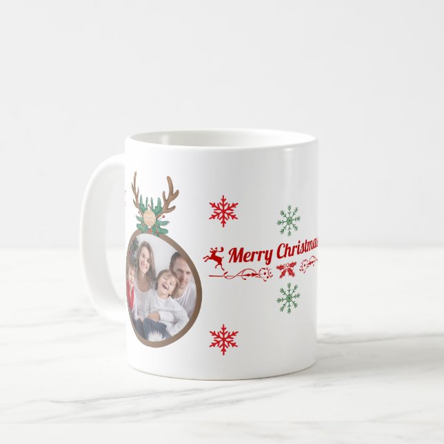 Caneca De Café Foto personalizada da família Foto de Natal Wreath (Frente Esquerda)