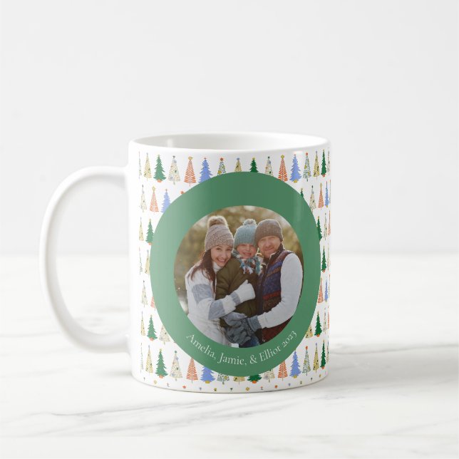 Caneca De Café Foto Personalizada Da Família Verde Vermelha, Árvo (Esquerda)