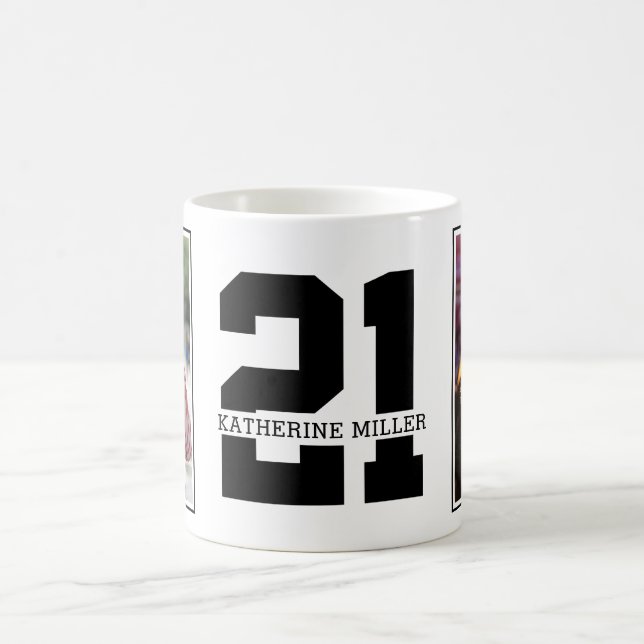 Caneca De Café Foto personalizada de aniversário de 21 anos moder (Centro)