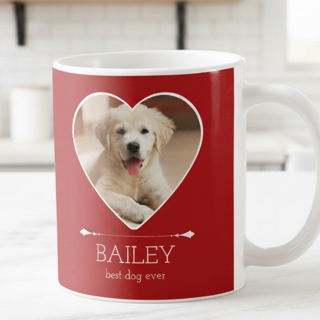 Caneca De Café Foto Personalizada de Cachorro (cute red best dog ever mug with custom puppy dog photo in heart frame, gift for dog parents )
