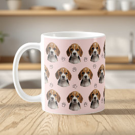Caneca De Café Foto Personalizada de Cachorro com Padrão de Pata