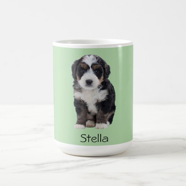 Caneca De Café Foto personalizada de cão - Verde pastel com nome  (Centro)