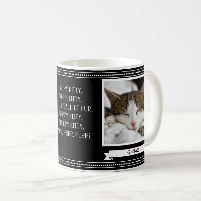 Caneca De Café Foto Personalizada de Gato Feliz (Frente Esquerda)