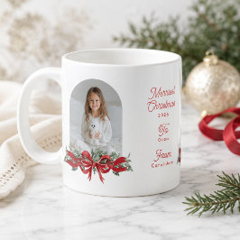 Caneca De Café Foto Personalizada de Natal com Laço Vermelho da F