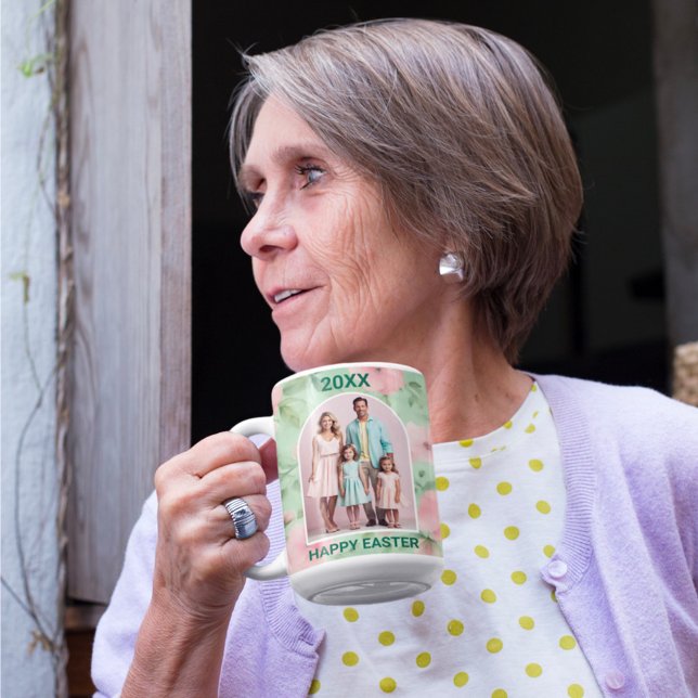 Caneca De Café Foto personalizada de páscoa Pastel rosa e verde f (Criador carregado)