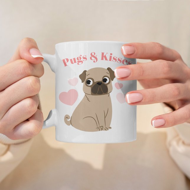 Caneca De Café Foto personalizada de Pug "Pugs and Kisses" Adoráv (Criador carregado)