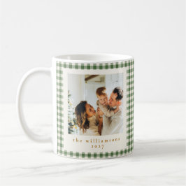 Caneca De Café Foto personalizada de Xadrez Gingham Verde e Bonit