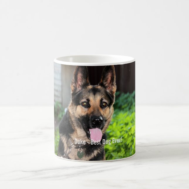 Caneca De Café Foto personalizada do cão de german shepherd, nome (Centro)