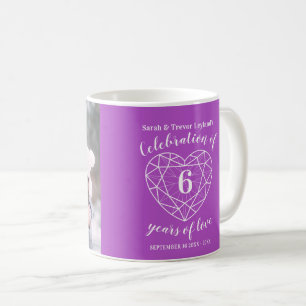 Caneca De Café Foto personalizada do coração roxo 6 aniversári