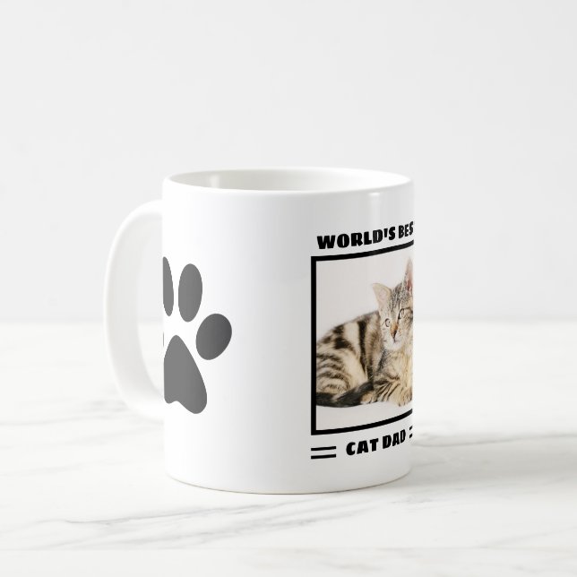 Caneca De Café Foto personalizada do melhor Pai de gatos do mundo (Frente Esquerda)