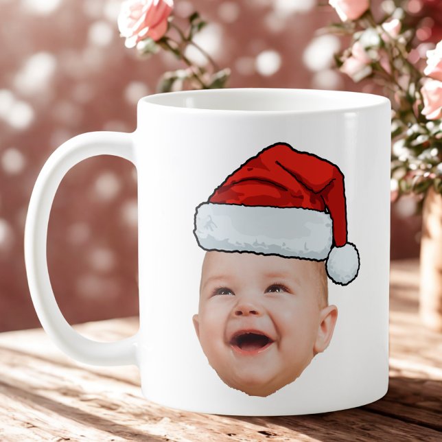 Caneca De Café Foto personalizada do rosto do bebê Papai Noel Nat (Criador carregado)