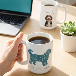 Caneca De Café Foto Personalizada Doodle Mamãe Nome Azul-Teal