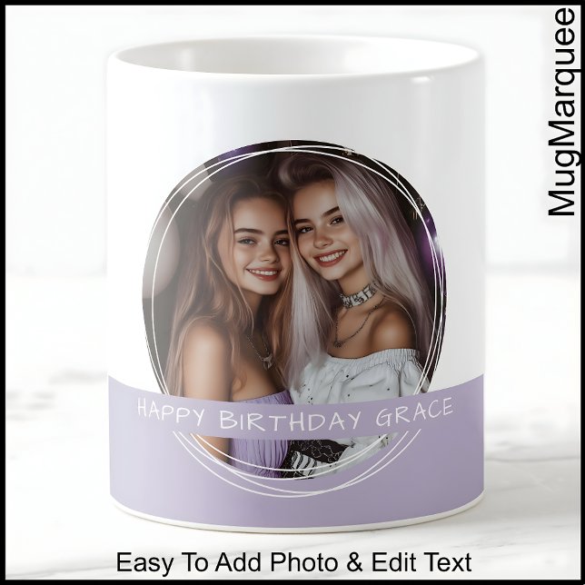 Caneca De Café Foto personalizada e memória branca e lilac C123 (Criador carregado)