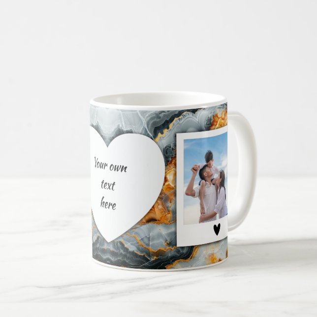 Caneca De Café Foto personalizada e Mug de texto - Preto, Cinza e (Frente Esquerda)