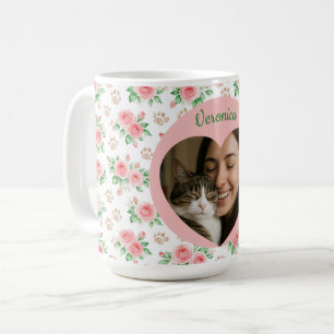 Caneca De Café Foto Personalizada e Nome Aquarela Floral Amante d