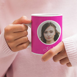 Caneca De Café Foto personalizada e nome monograma cor-de-rosa qu