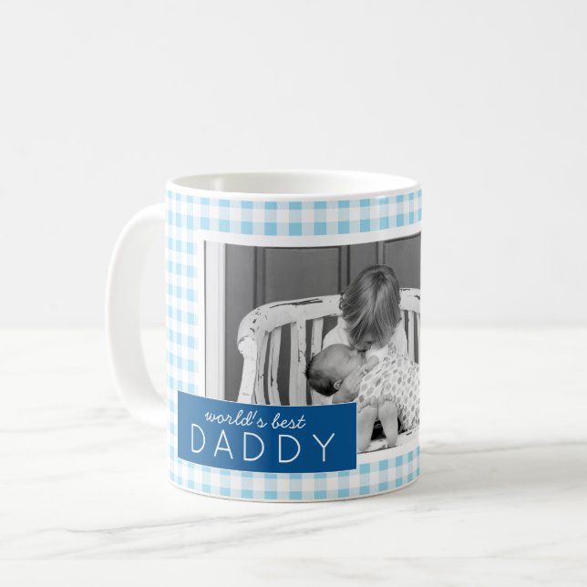 Caneca De Café Foto personalizada Gingham, o melhor Pai do mundo (Frente Esquerda)