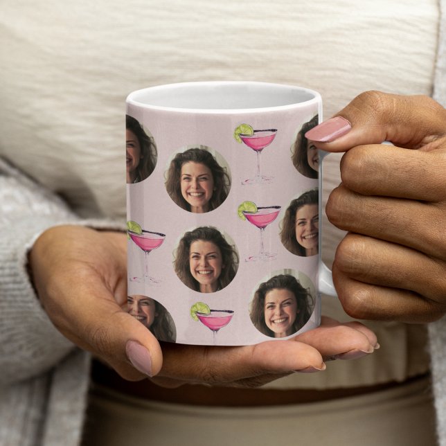 Caneca De Café Foto Personalizada Rosto & Coquetel | Rosa Persona (Criador carregado)