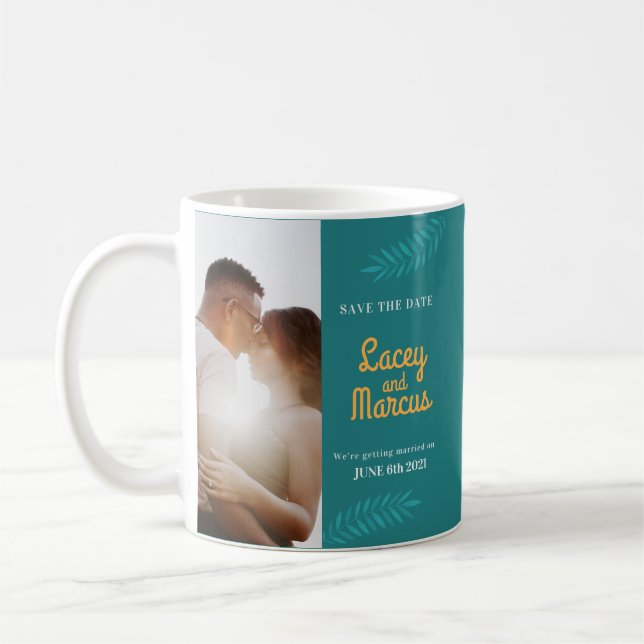 Caneca De Café Foto Personalizada Salva O Casamento De Data (Esquerda)