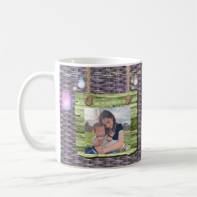 Caneca De Café Foto personalizada Wicker Fairy Jar Lights (Esquerda)