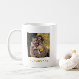 Caneca De Café Foto Pessoal Simples Manhã Pai Dourada