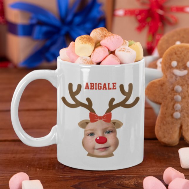 Caneca De Café Foto: Reindeer Face Girl's Mug (Adorable Reindeer Face Mug)