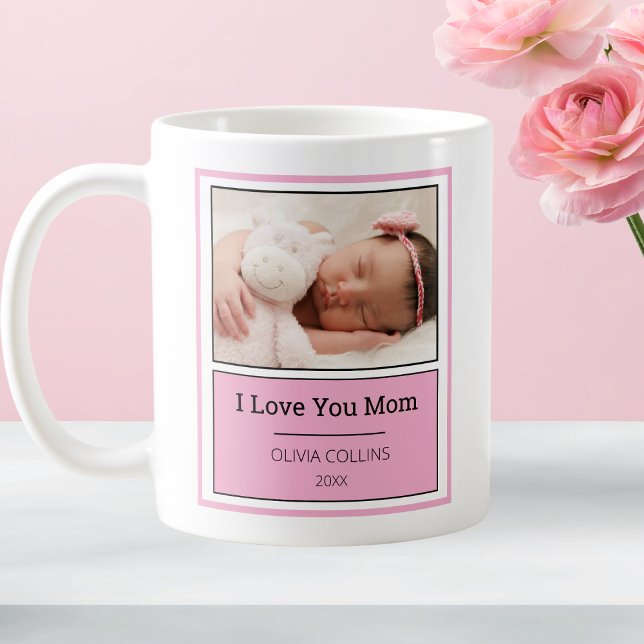 Caneca De Café Foto rosa moderno - Dia de as mães personalizado B (Modern Pink Photo Personalized Mothers Day Baby Coffee Mug)