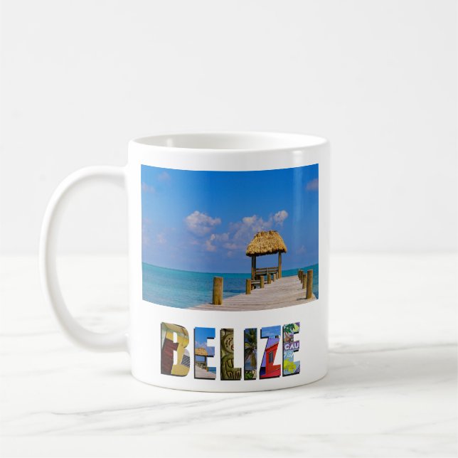 Caneca De Café Foto Tropical Belize Blue Sky Ocean (Esquerda)