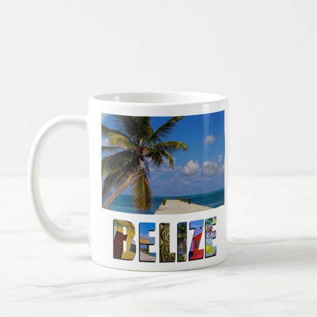 Caneca De Café Foto Tropical Belize Ocean Beach Palm Tree (Esquerda)