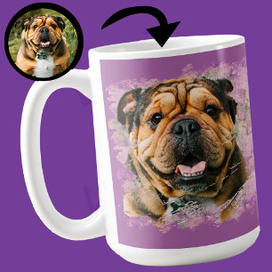 Caneca De Café Foto Única de Bulldog Lilás Rosa Grunge para Amant
