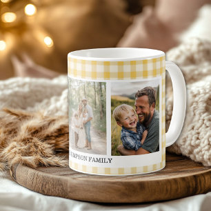 Caneca De Café Foto Yellow Gingham 3