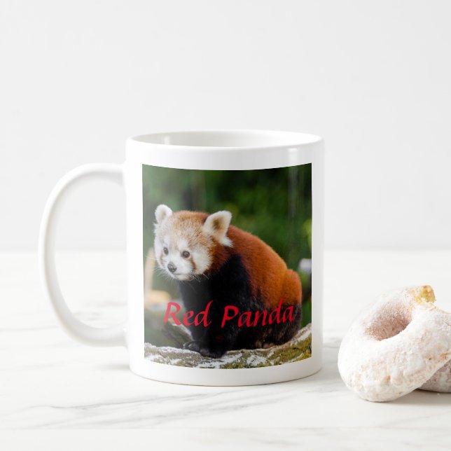 Caneca De Café Fotografia Adorável de Panda Vermelha (Com Donut)