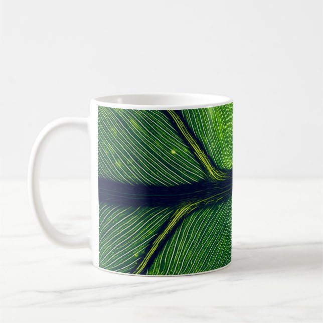 Caneca De Café Fotografia macro de folha verde (Esquerda)