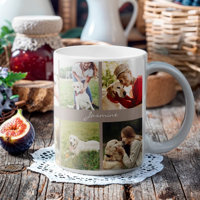 Caneca De Café Fotografias Modernas Colidem Cachorros (Celebrate your furbaby with this photo collage mug.)