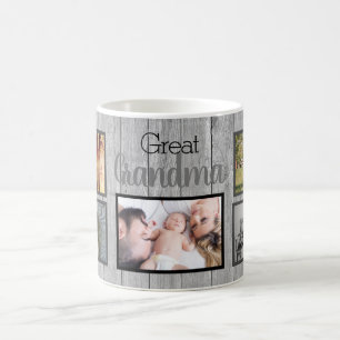 Caneca De Café Fotos da Família da Bisavó em Madeira Rústica