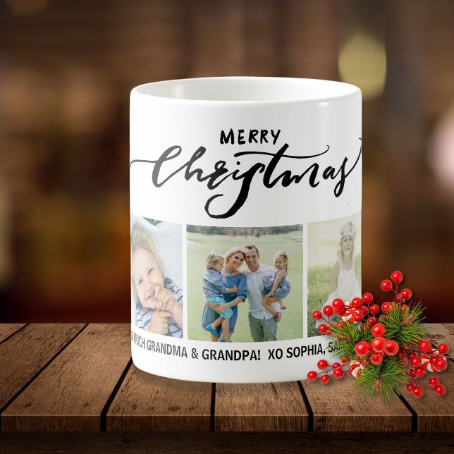 Caneca De Café Fotos da Família Feliz Natal Calliografia Personal (Criador carregado)